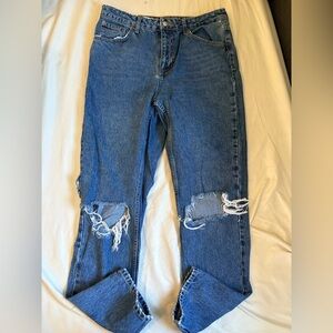 Topshop Women's Blue Distressed Skinny Jeans